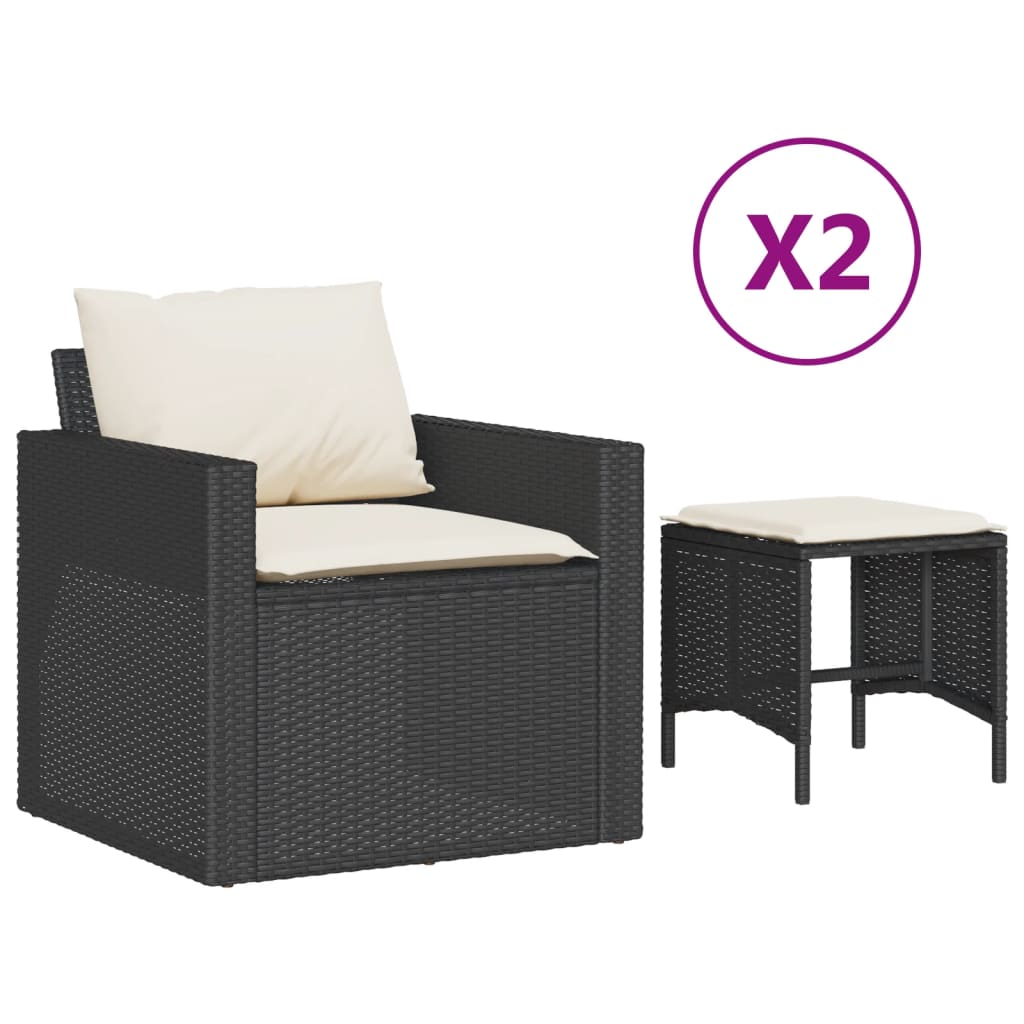 Set Divani da Giardino 4 pz con Cuscini Nero in Polyrattan | homemem39