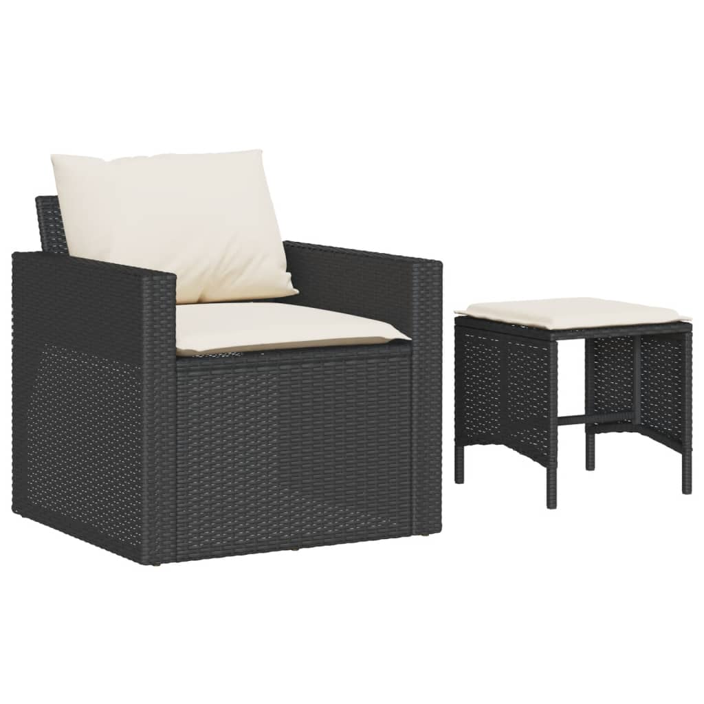 Set Divani da Giardino 4 pz con Cuscini Nero in Polyrattan | homemem39