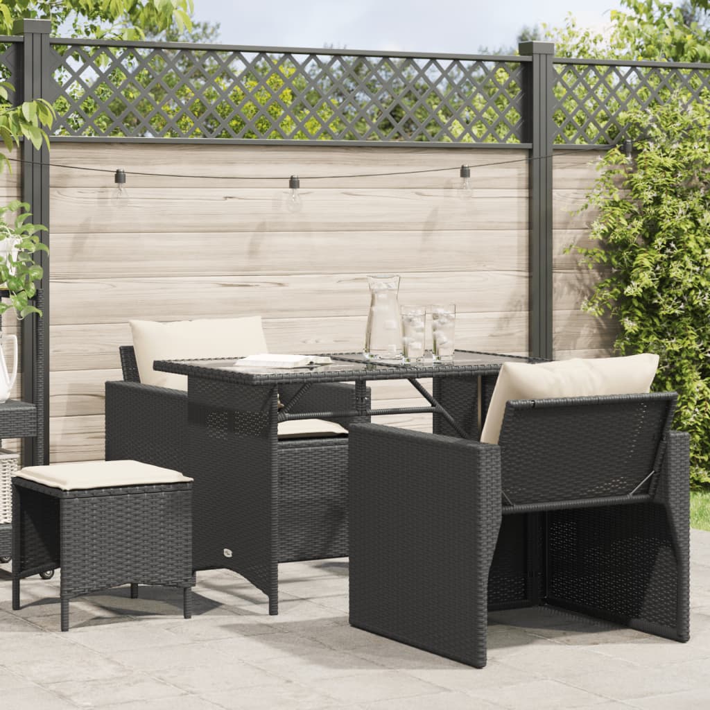 Set Divani da Giardino 4 pz con Cuscini Nero in Polyrattan | homemem39