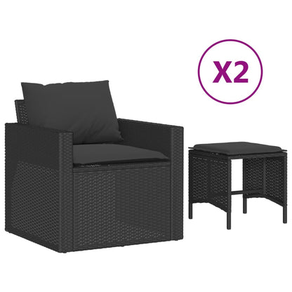 Set Divani da Giardino 4 pz con Cuscini Nero in Polyrattan - homemem39