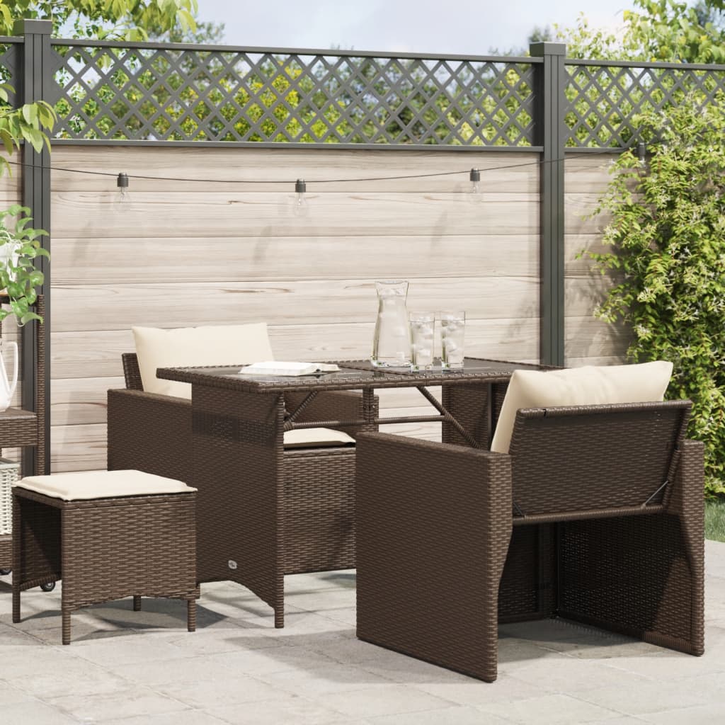 Set Divano da Giardino 4 pz con Cuscini Marrone in Polyrattan | homemem39