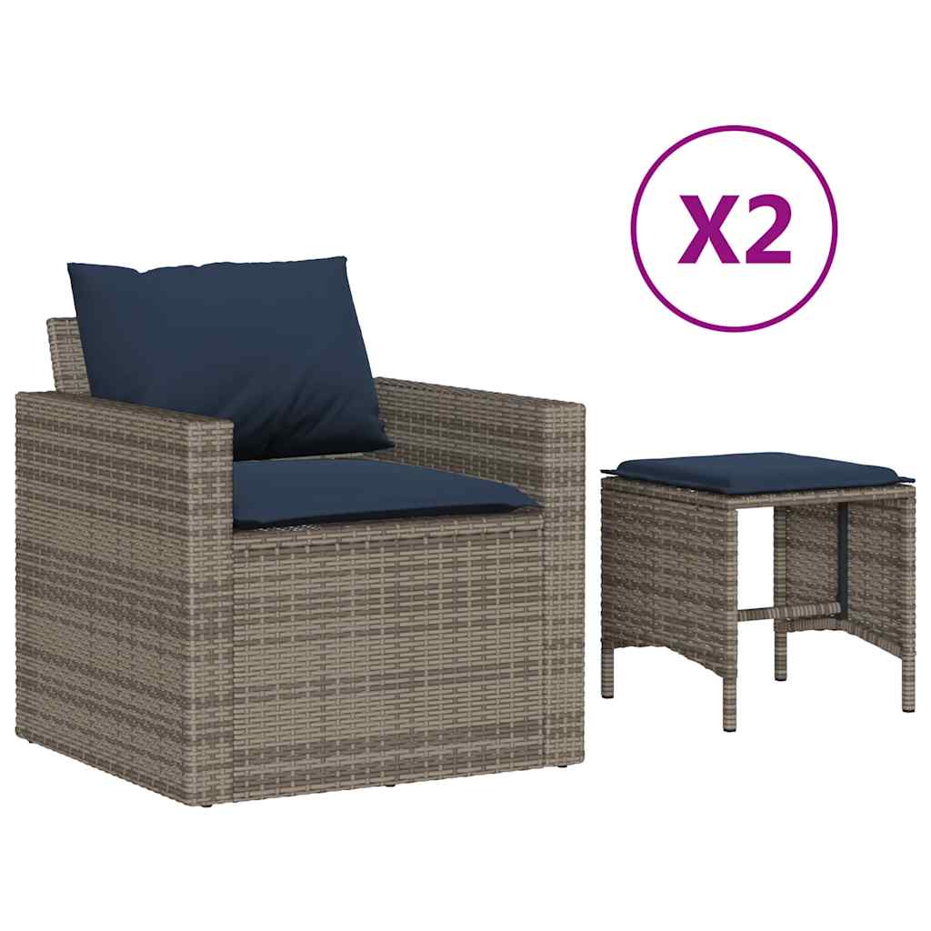 Set Divani da Giardino 4 pz con Cuscini in Polyrattan Grigio | homemem39