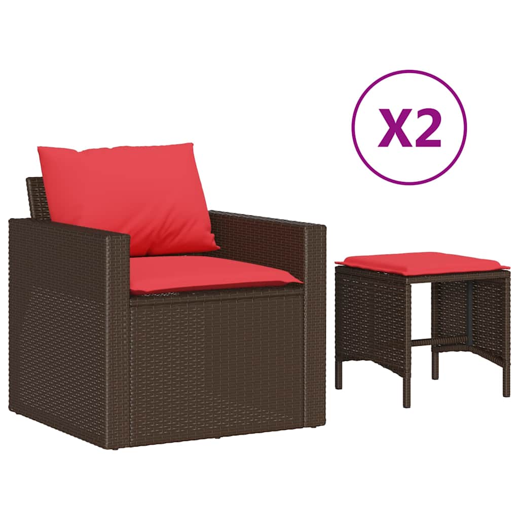 Set Divano da Giardino 4 pz con Cuscini Marrone in Polyrattan | homemem39
