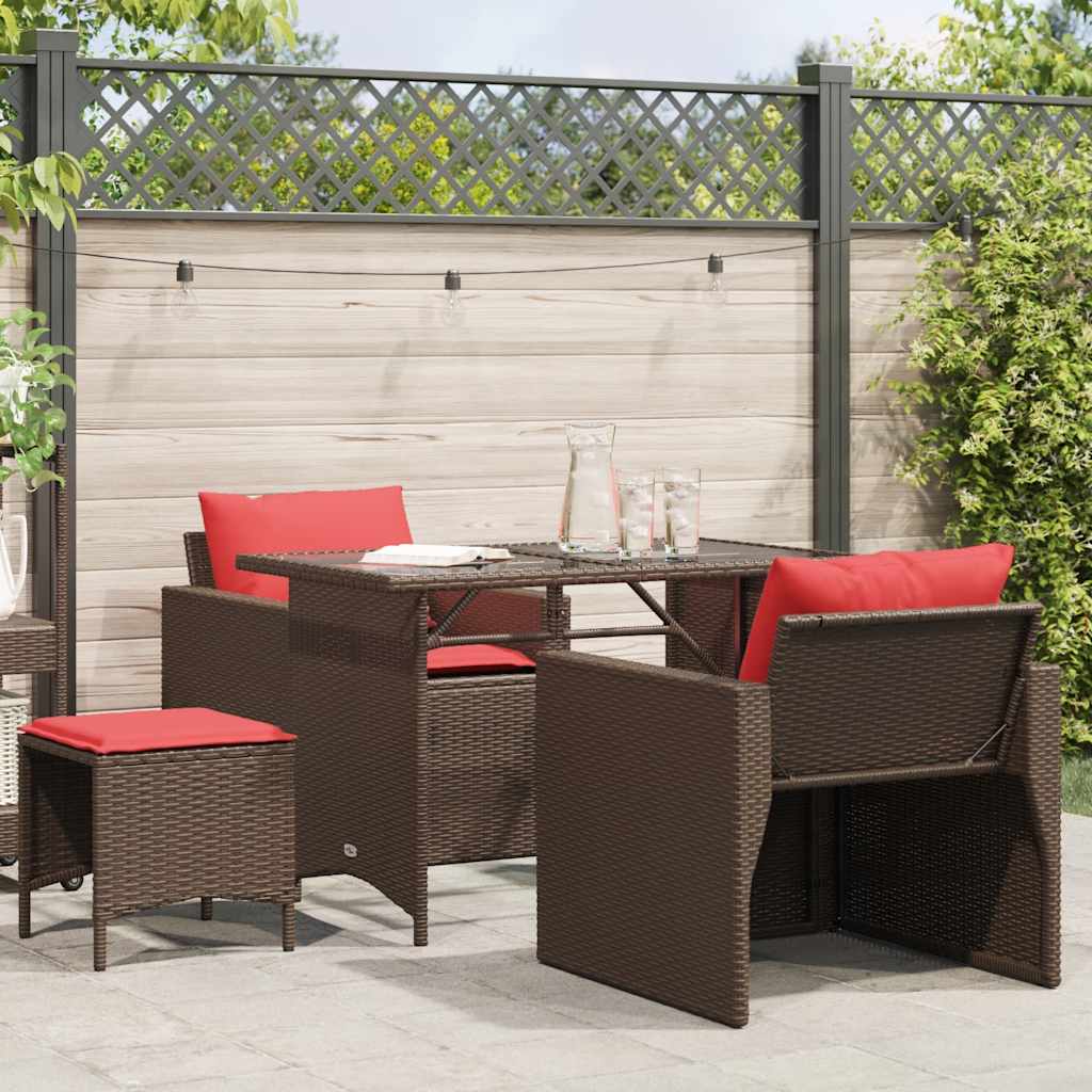 Set Divano da Giardino 4 pz con Cuscini Marrone in Polyrattan | homemem39