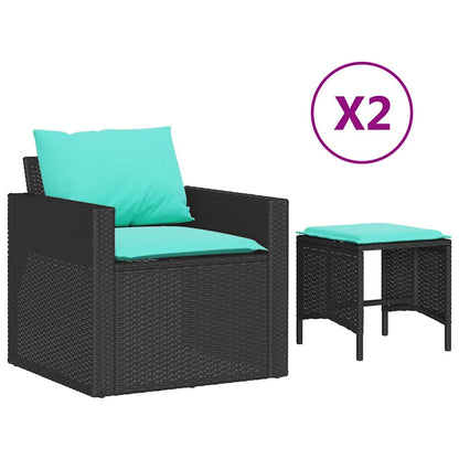 Set Divani da Giardino 4 pz con Cuscini Nero in Polyrattan | homemem39