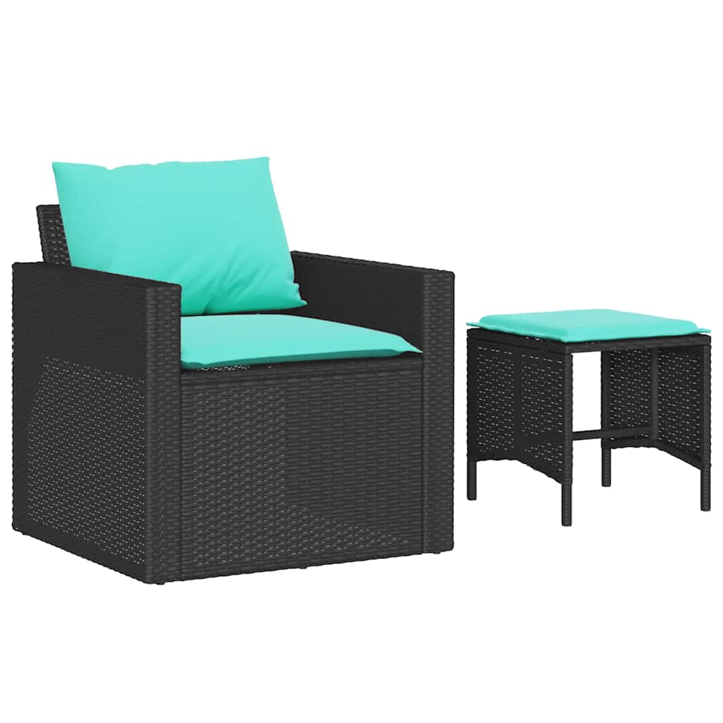 Set Divani da Giardino 4 pz con Cuscini Nero in Polyrattan | homemem39