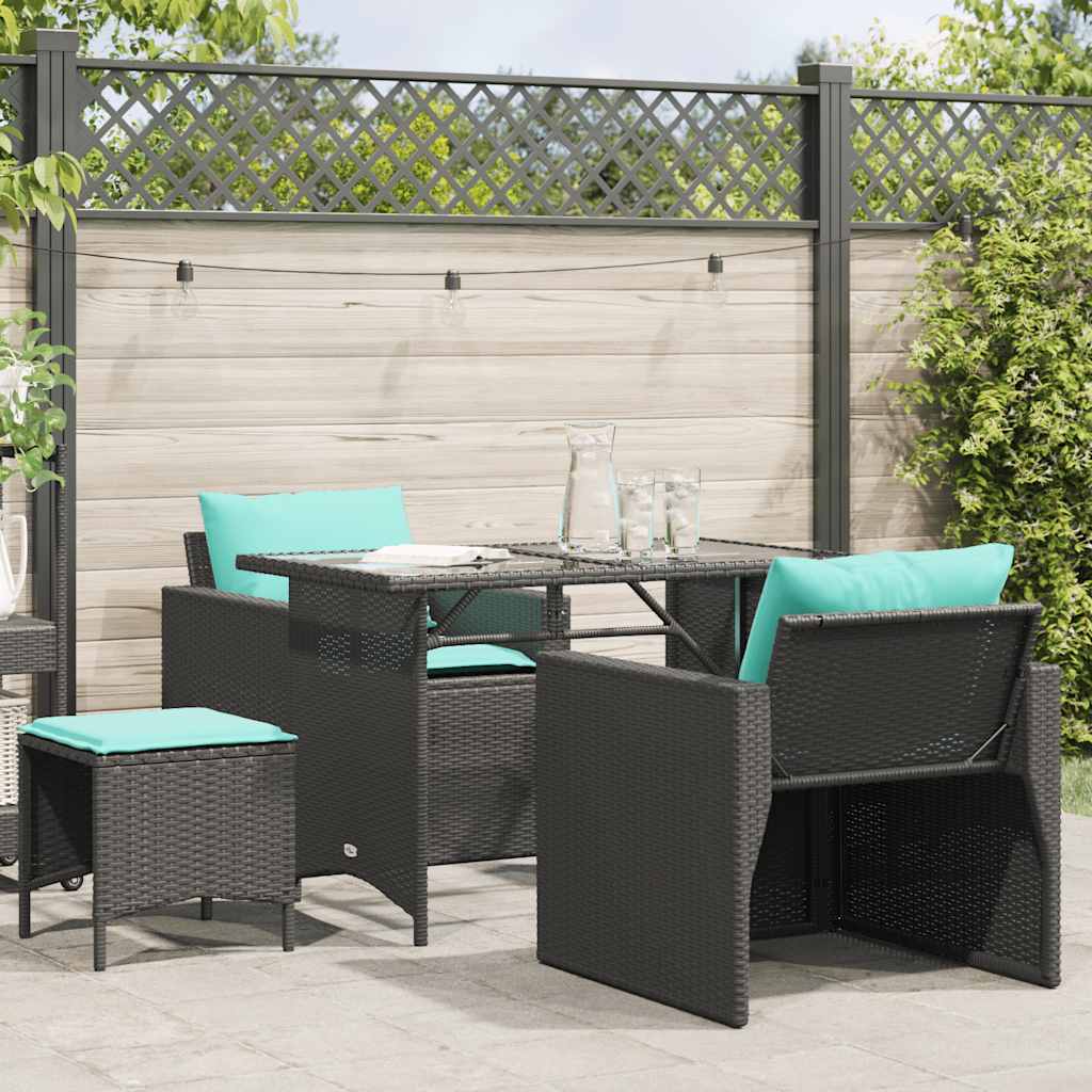 Set Divani da Giardino 4 pz con Cuscini Nero in Polyrattan | homemem39