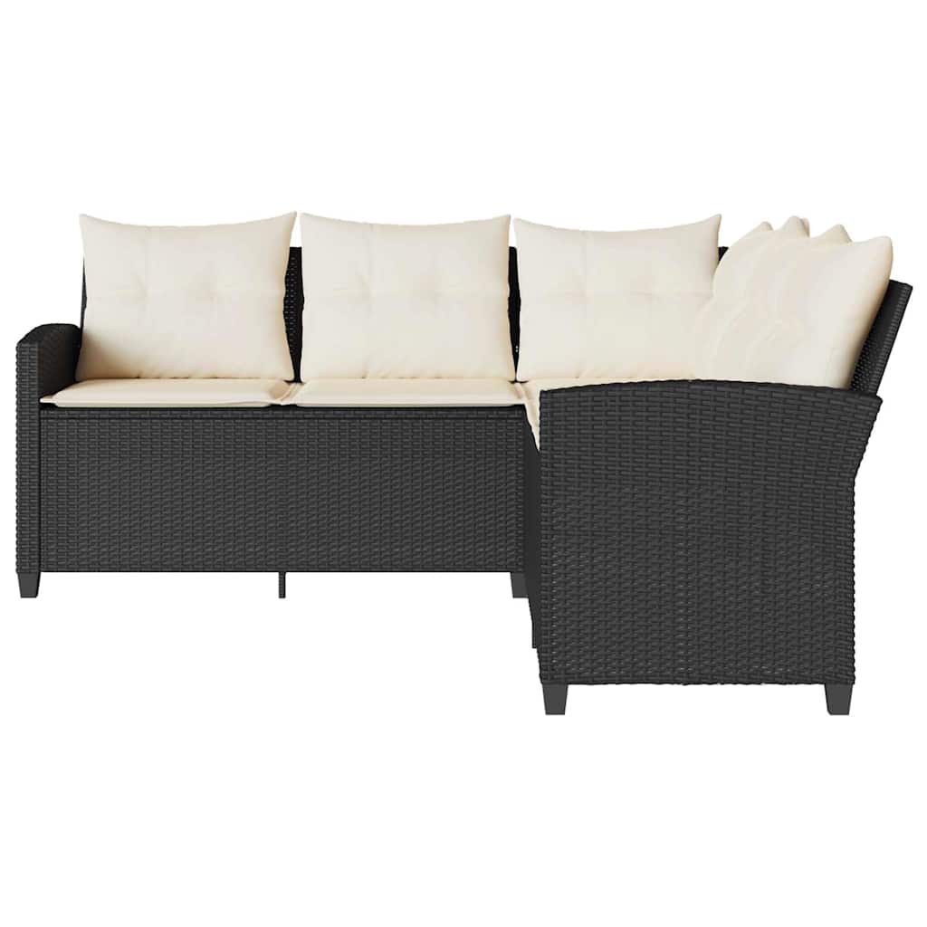 Divano a Forma di L con Cuscini in Polyrattan Nero | homemem39