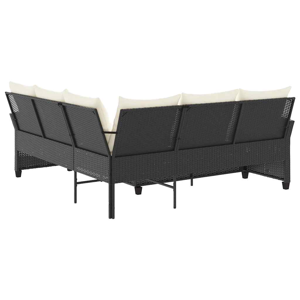 Divano a Forma di L con Cuscini in Polyrattan Nero | homemem39