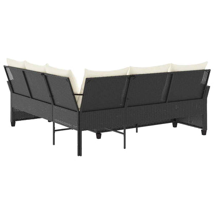 Divano a Forma di L con Cuscini in Polyrattan Nero | homemem39
