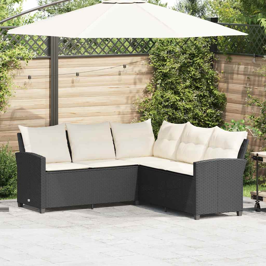 Divano a Forma di L con Cuscini in Polyrattan
