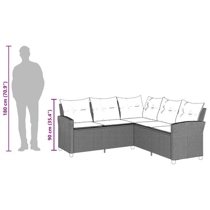 Divano a Forma di L con Cuscini in Polyrattan Grigio