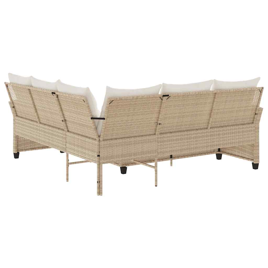 Divano a Forma di L con Cuscini in Polyrattan Beige - homemem39