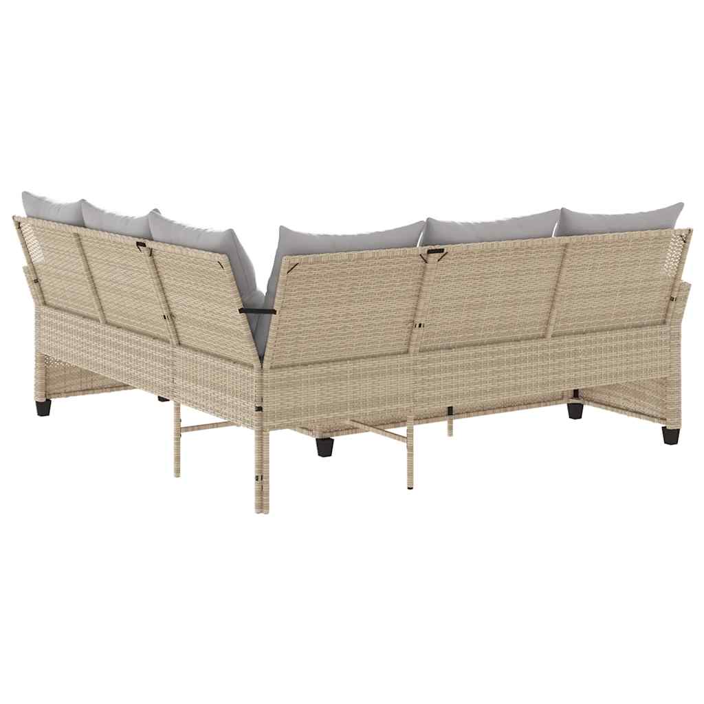 Divano a Forma di L con Cuscini in Polyrattan Beige | homemem39