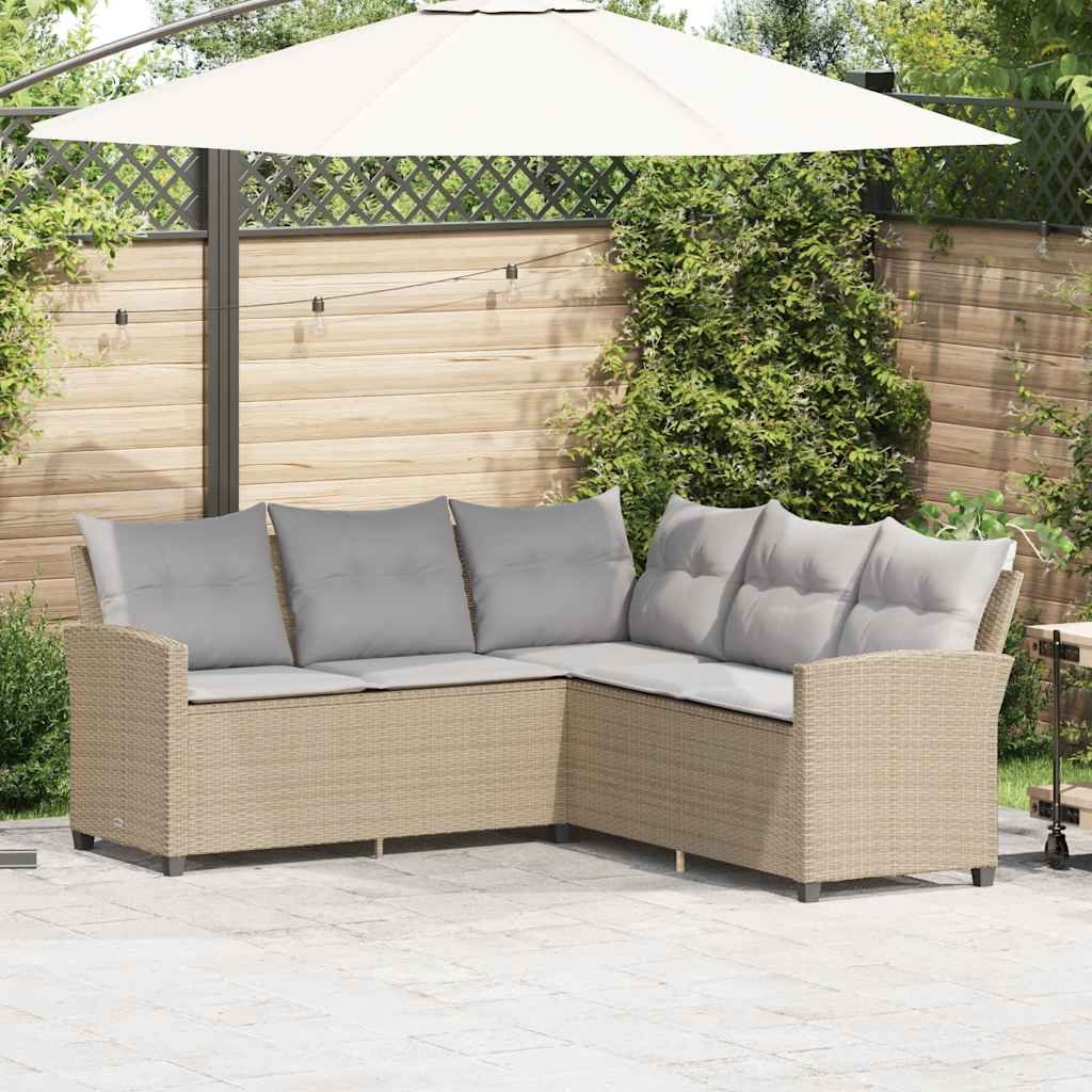 Divano a Forma di L con Cuscini in Polyrattan Beige | homemem39
