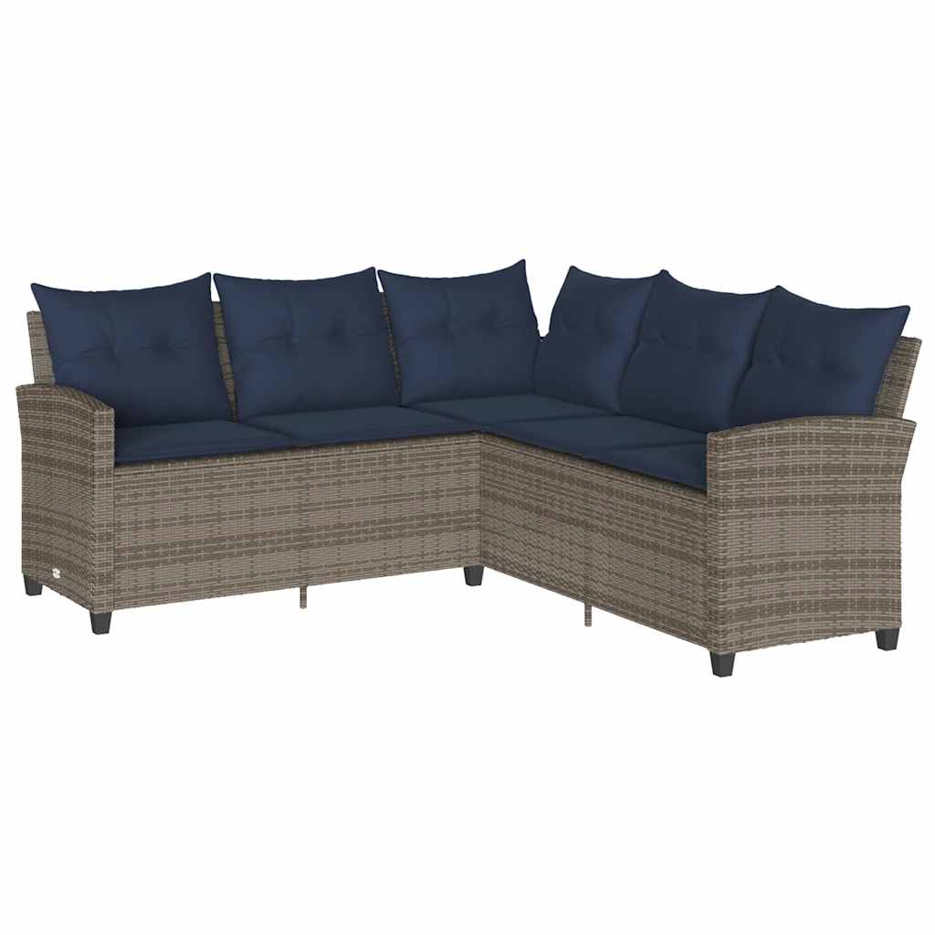 Divano a Forma di L con Cuscini in Polyrattan Grigio | homemem39