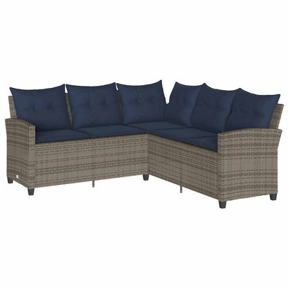 Divano a Forma di L con Cuscini in Polyrattan