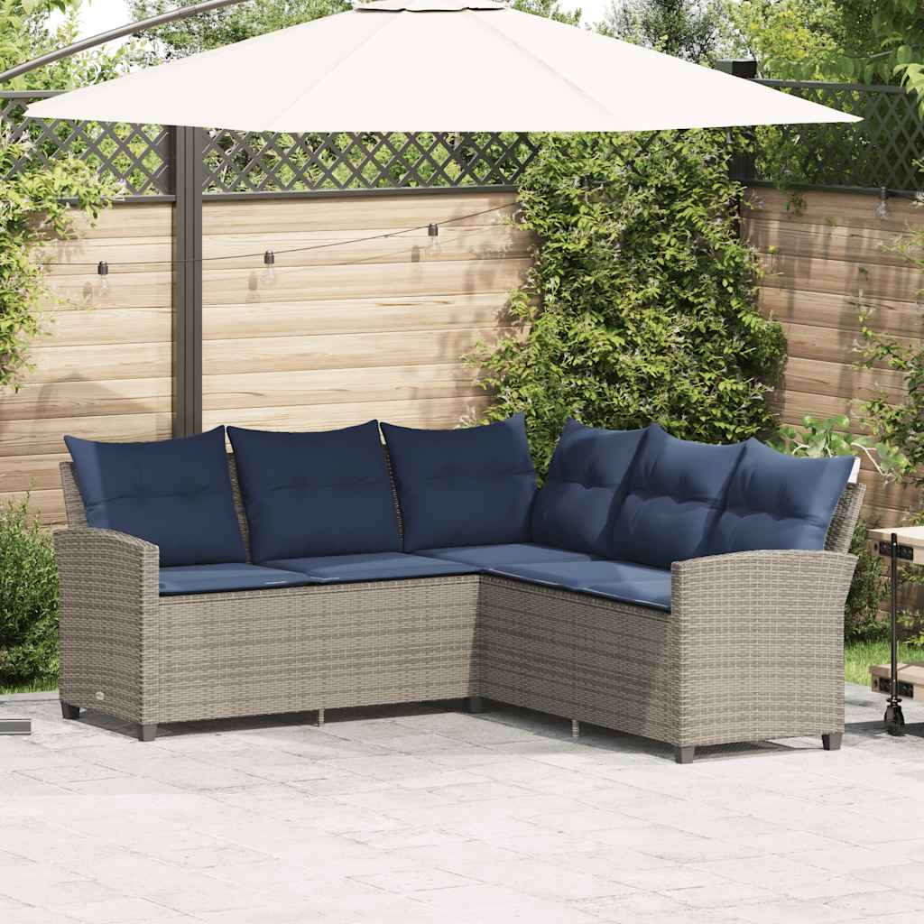 Divano a Forma di L con Cuscini in Polyrattan