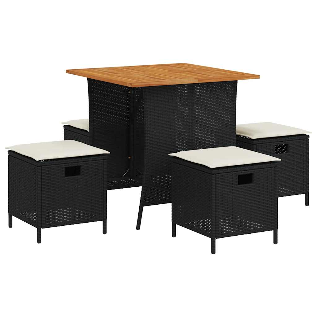 Set da Pranzo da Giardino 5 pz Nero con Cuscini in Polyrattan