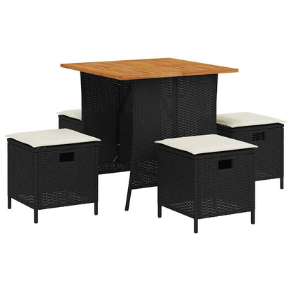 Set da Pranzo da Giardino 5 pz Nero con Cuscini in Polyrattan