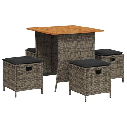 Set da Pranzo da Giardino 5 pz con Cuscini in Polyrattan Grigio | homemem39