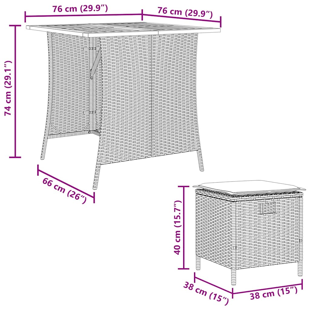 Set da Pranzo da Giardino 5 pz con Cuscini in Polyrattan Grigio | homemem39