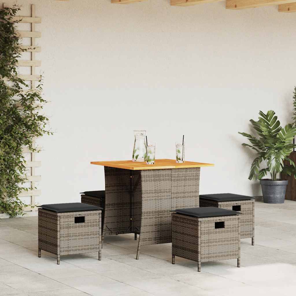 Set da Pranzo da Giardino 5 pz con Cuscini in Polyrattan Grigio | homemem39