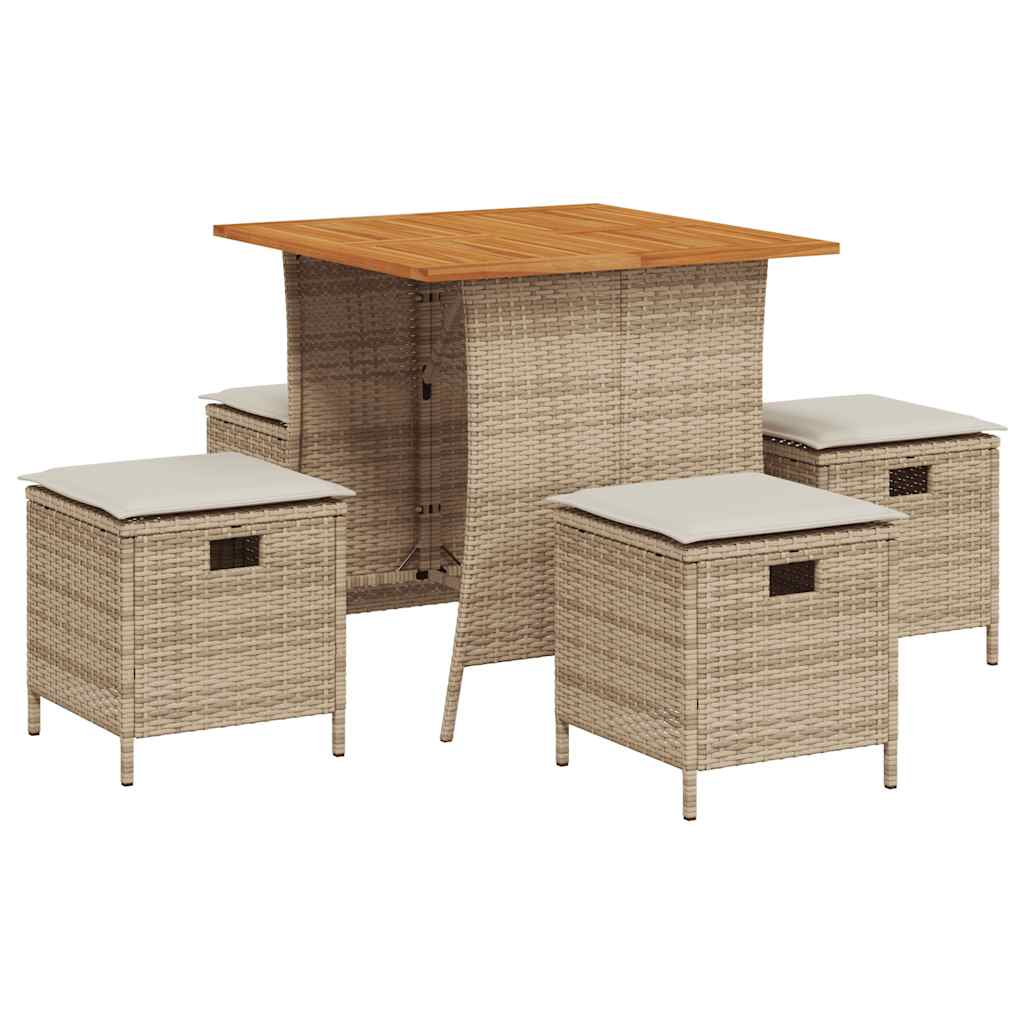 Set da Pranzo da Giardino 5 pz con Cuscini Beige in Polyrattan | homemem39