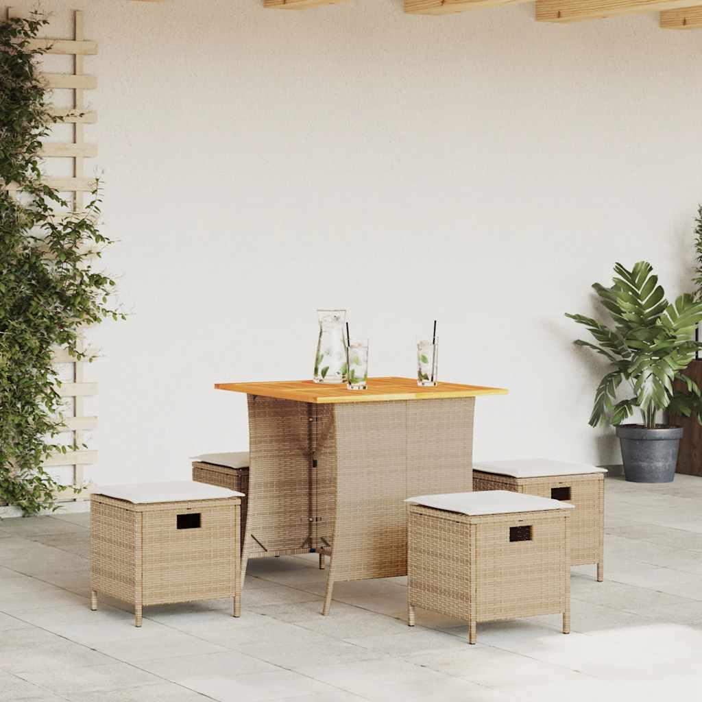 Set da Pranzo da Giardino 5 pz con Cuscini Beige in Polyrattan | homemem39