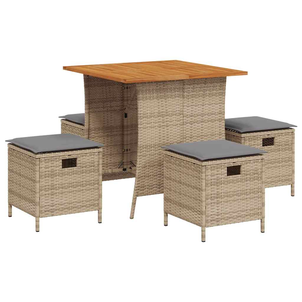 Set da Pranzo da Giardino 5 pz con Cuscini Beige in Polyrattan | homemem39