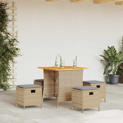 Set da Pranzo da Giardino 5 pz con Cuscini Beige in Polyrattan | homemem39