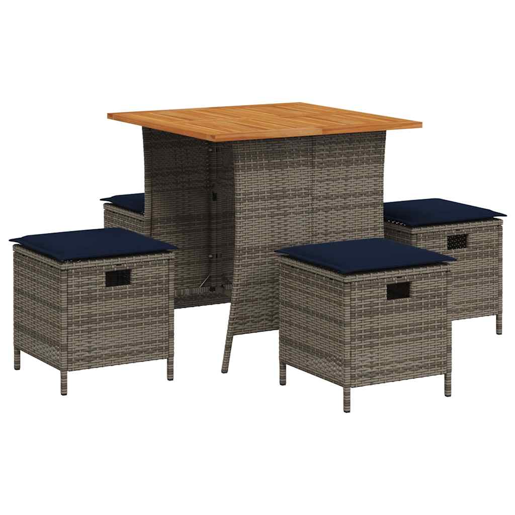 Set da Pranzo da Giardino 5 pz con Cuscini in Polyrattan Grigio | homemem39