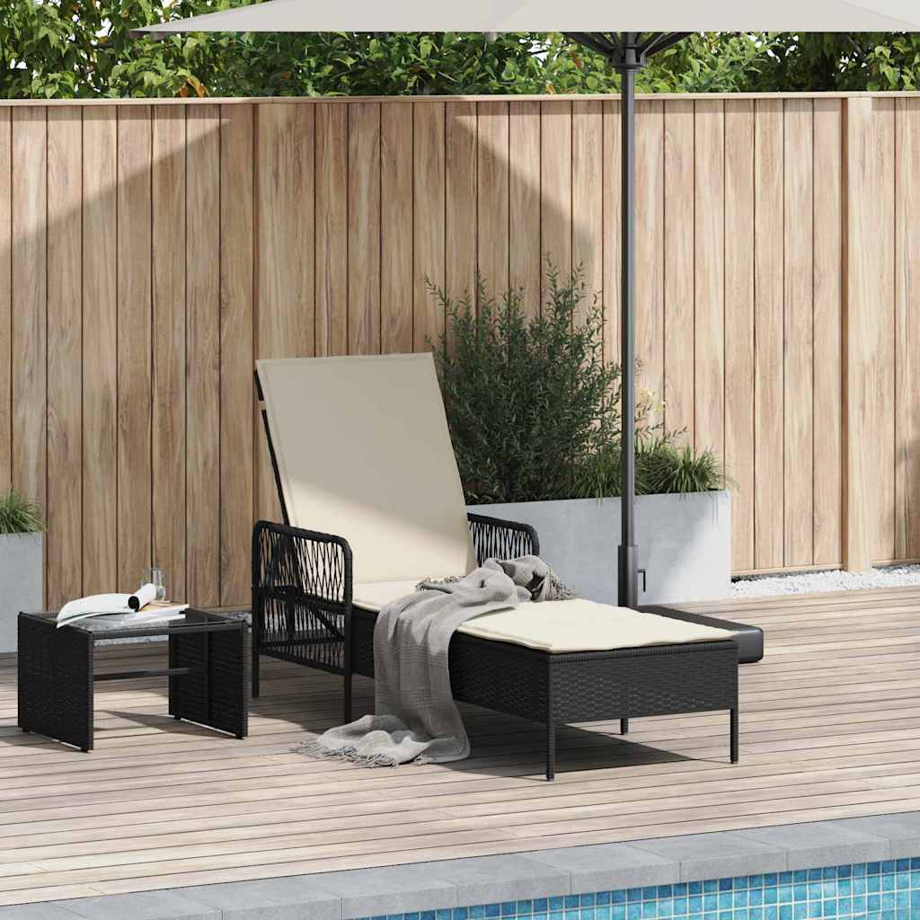 Lettino prendisole con cuscino Nero 157 x 55 x 92cm polyrattan