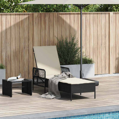Lettino prendisole con cuscino Nero 157 x 55 x 92cm polyrattan