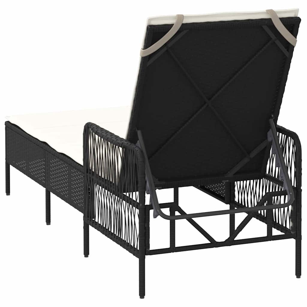 Lettino prendisole con cuscino Nero 157 x 55 x 92cm polyrattan