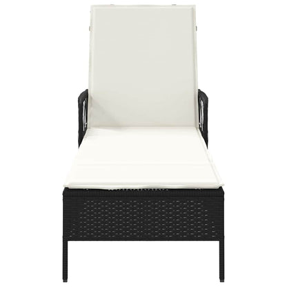 Lettino prendisole con cuscino Nero 157 x 55 x 92cm polyrattan