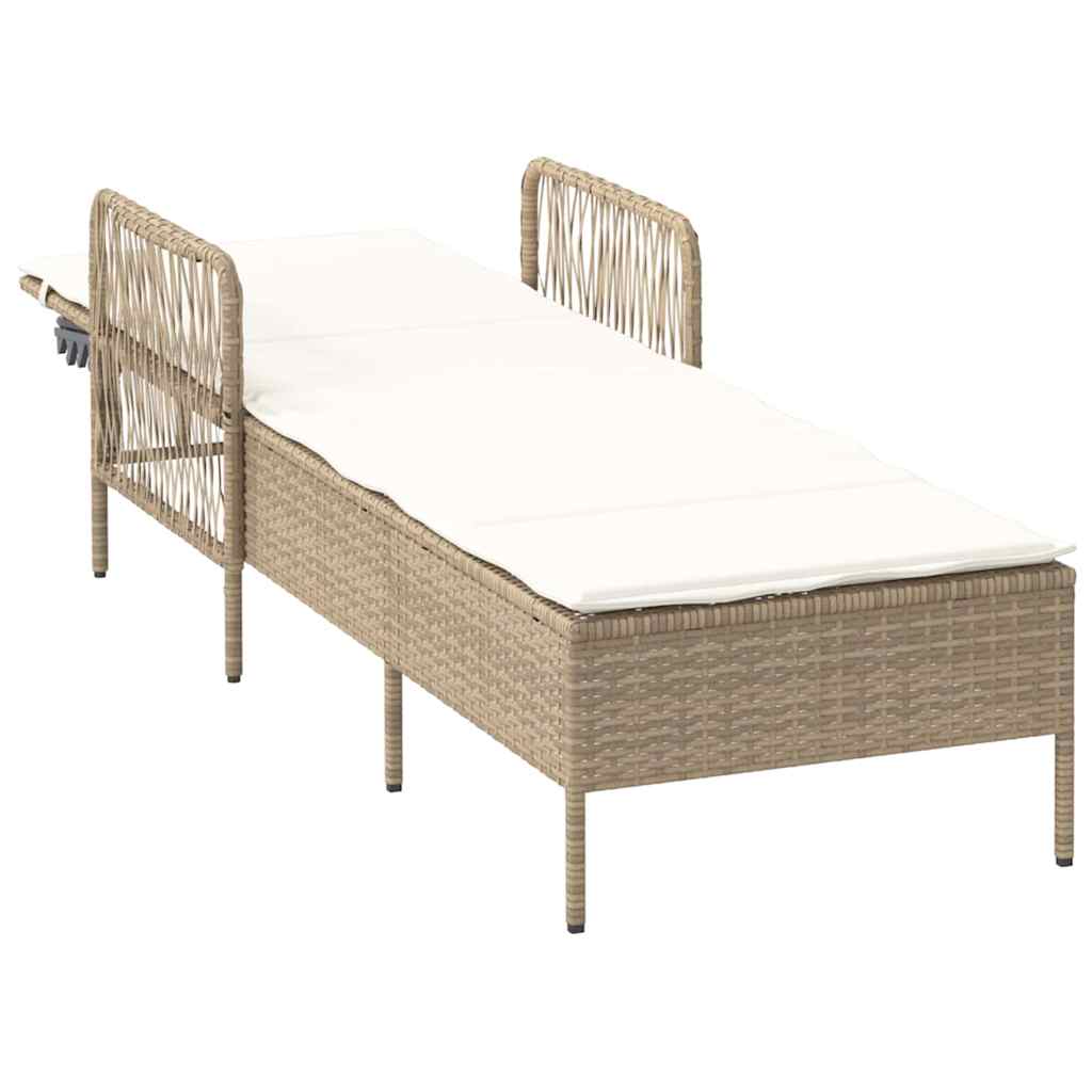 Lettino prendisole con cuscino Beige 157 x 55 x 92cm polyrattan