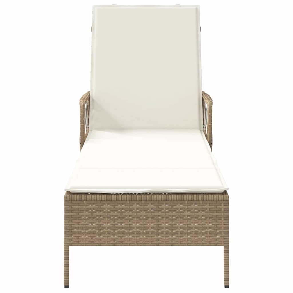 Lettino prendisole con cuscino Beige 157 x 55 x 92cm polyrattan