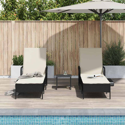 Lettino prendisole con cuscino 2-persona 2 pcs Nero polyrattan