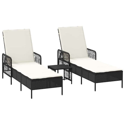 Lettino prendisole con cuscino 2-persona 2 pcs Nero polyrattan