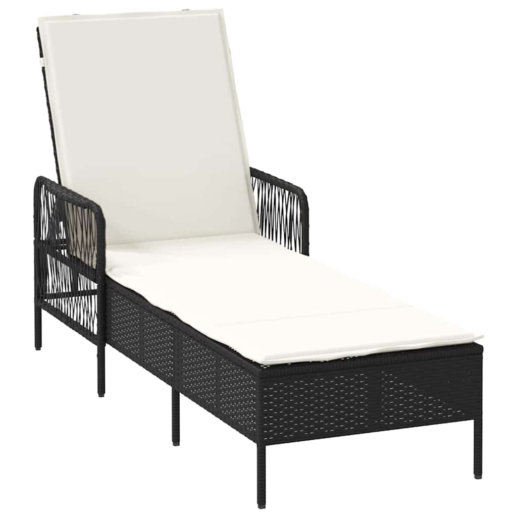 Lettino prendisole con cuscino 2-persona 2 pcs Nero polyrattan