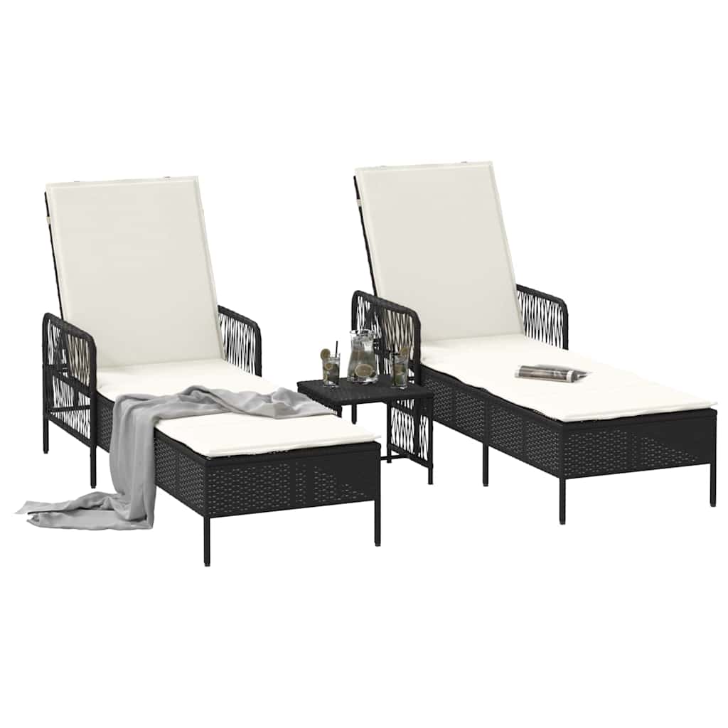 Lettino prendisole con cuscino 2-persona 2 pcs Nero polyrattan