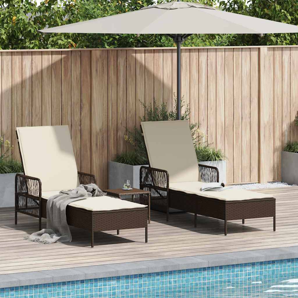 Lettino prendisole con cuscino 2 pcs Marrone polyrattan