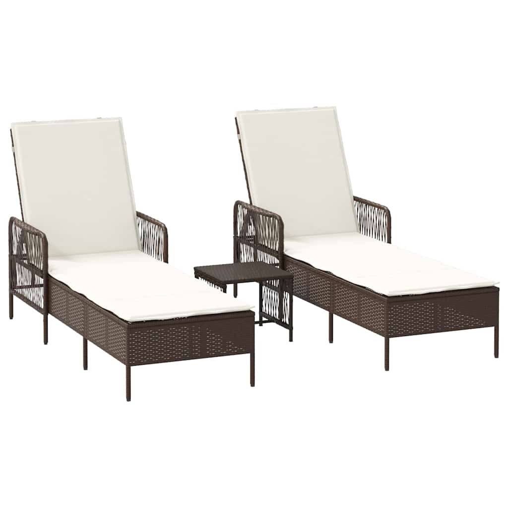 Lettino prendisole con cuscino 2 pcs Marrone polyrattan