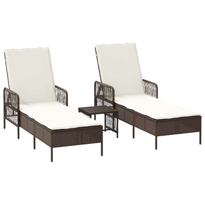 Lettino prendisole con cuscino 2 pcs Marrone polyrattan