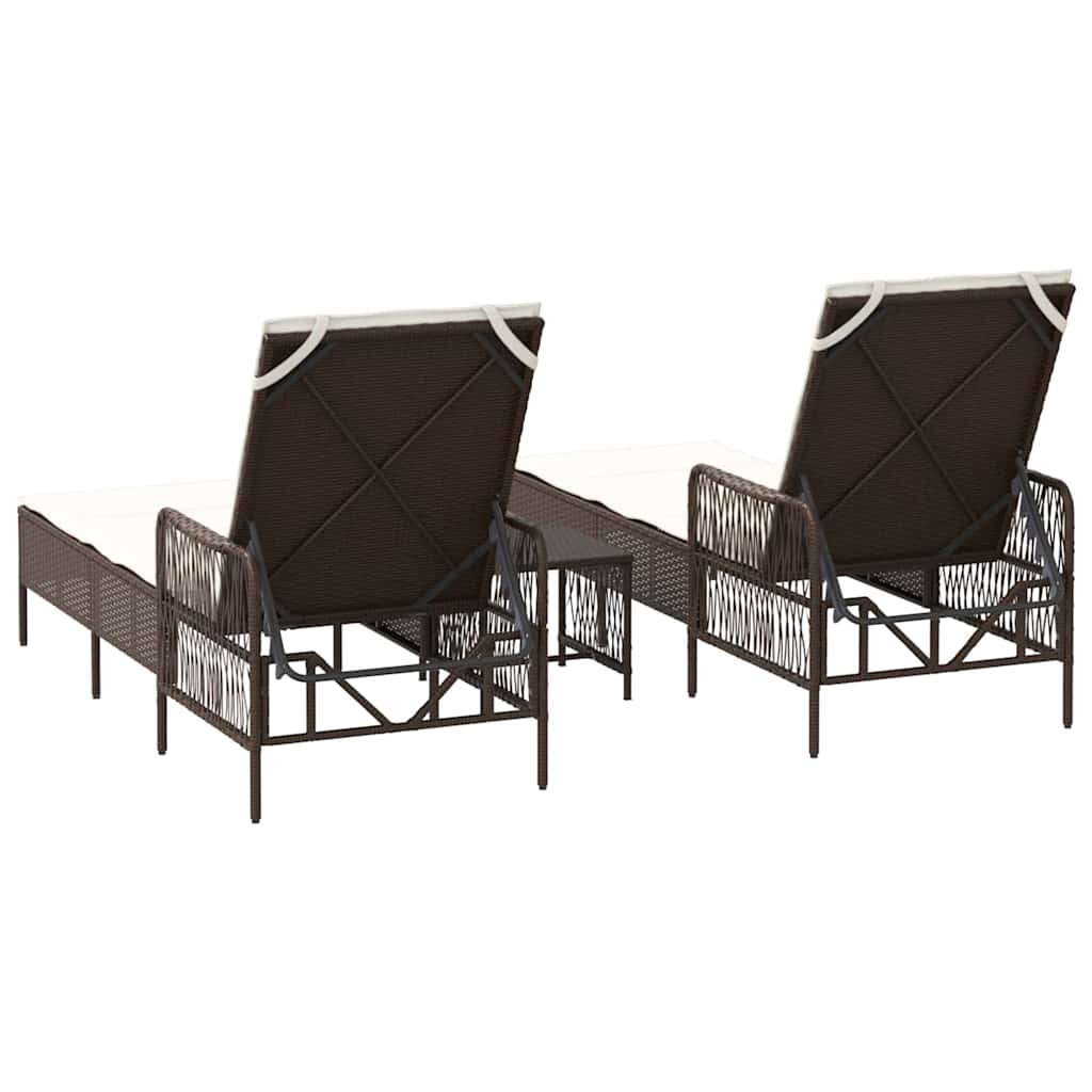 Lettino prendisole con cuscino 2 pcs Marrone polyrattan