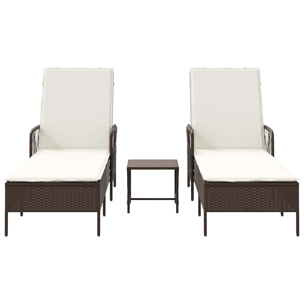Lettino prendisole con cuscino 2 pcs Marrone polyrattan