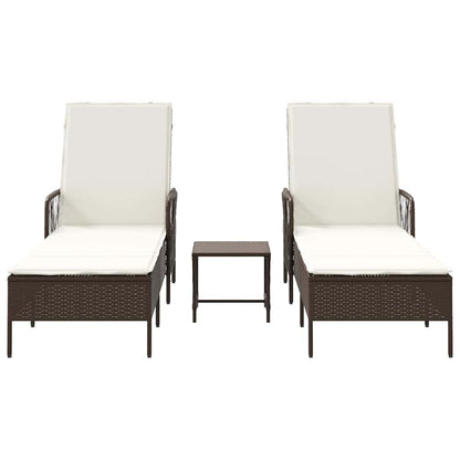 Lettino prendisole con cuscino 2 pcs Marrone polyrattan