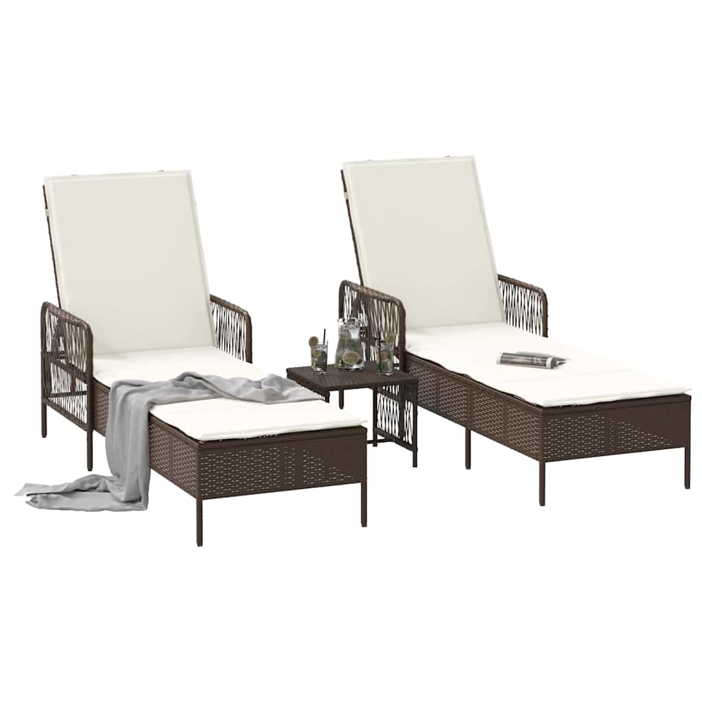 Lettino prendisole con cuscino 2 pcs Marrone polyrattan