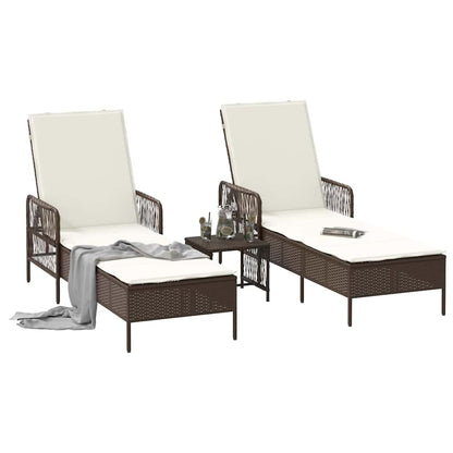 Lettino prendisole con cuscino 2 pcs Marrone polyrattan